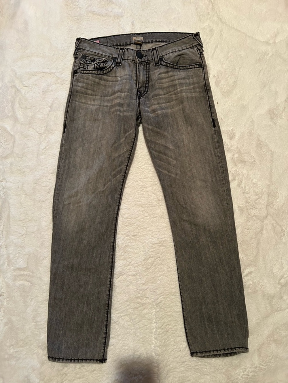 True Religion Men's Black/Grey Straight Jeans with Faded Finish